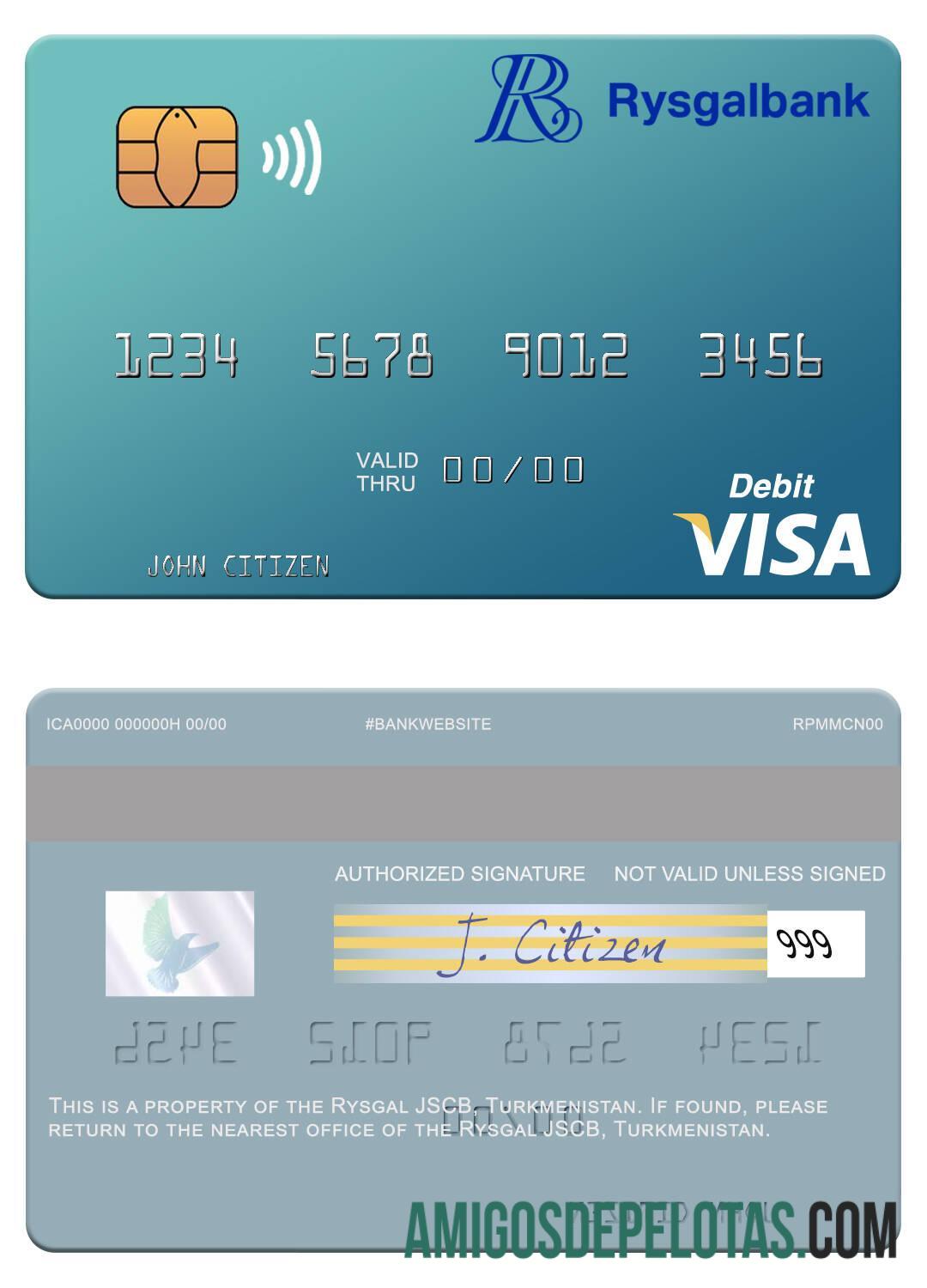 Cartão de débito Visa Turcomenistão Rysgal JSCB exemplo